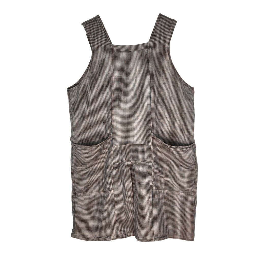 FLAX Jeanne Engelhart Vtg. 100% Linen Pinafore Dress S Multi-Color Check Jumper